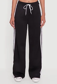 Womens Contrast Trim High Waisted Wide Leg Sweatpants,