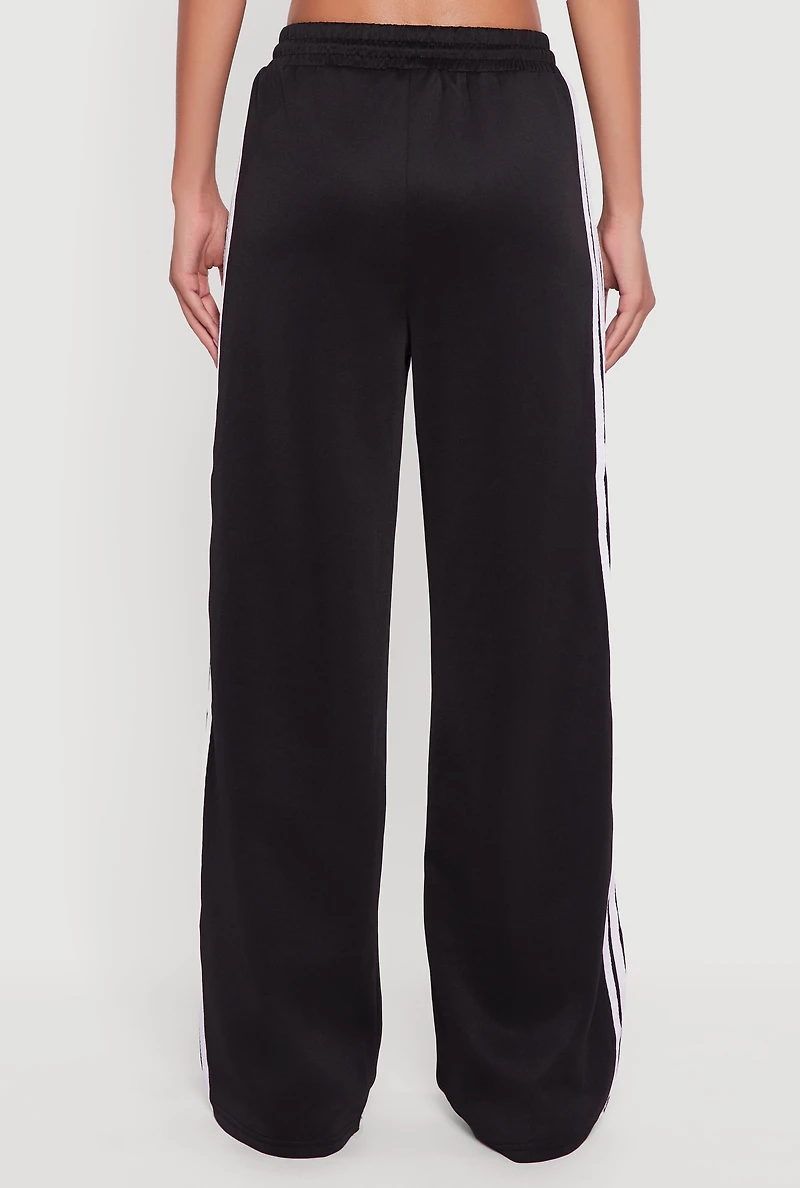 Womens Contrast Trim High Waisted Wide Leg Sweatpants, Black, Size S