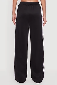 Womens Contrast Trim High Waisted Wide Leg Sweatpants, Black, Size S