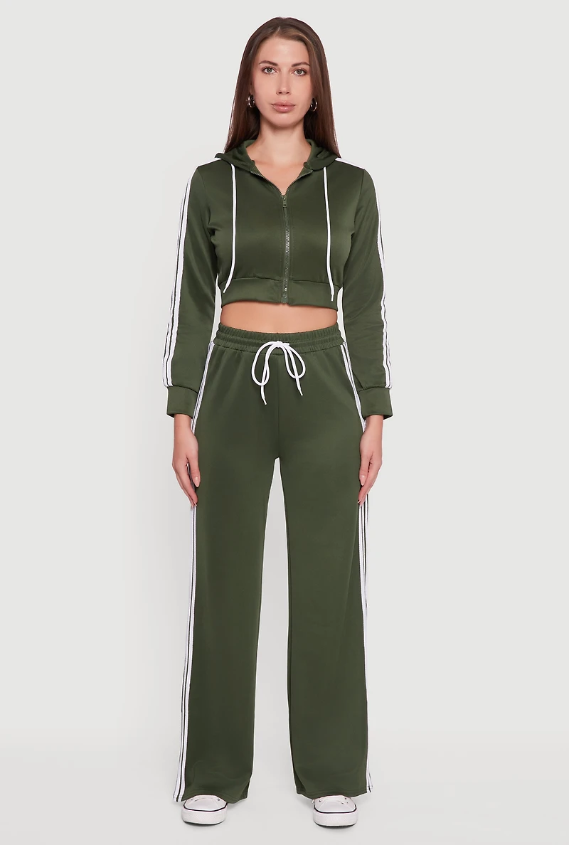Contrast Trim High Waisted Wide Leg Sweatpants
