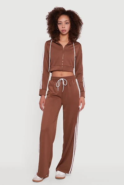 Womens Contrast Trim High Waisted Wide Leg Sweatpants,