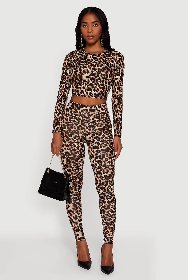 Leopard Print Long Sleeve Crop Top