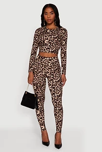 Leopard Print Long Sleeve Crop Top