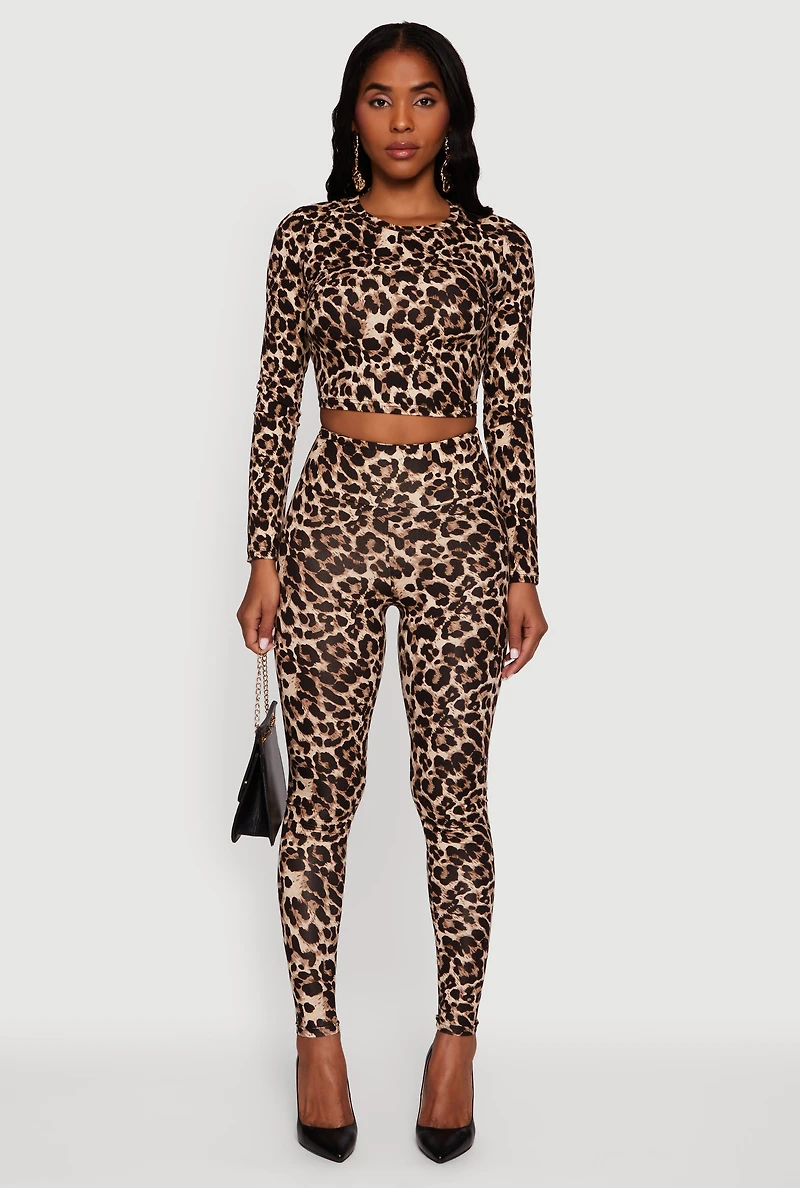 Leopard Print Long Sleeve Crop Top