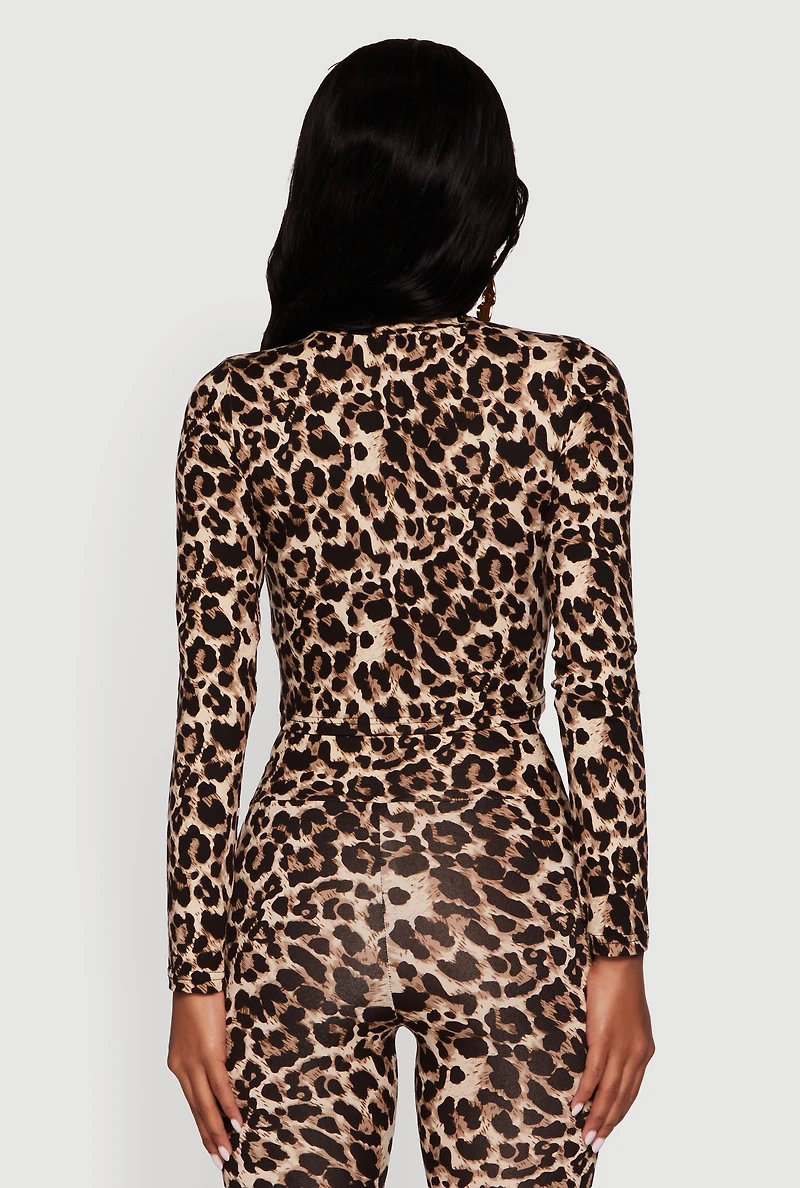 Leopard Print Long Sleeve Crop Top