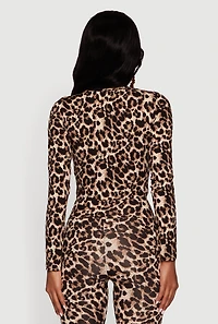 Leopard Print Long Sleeve Crop Top