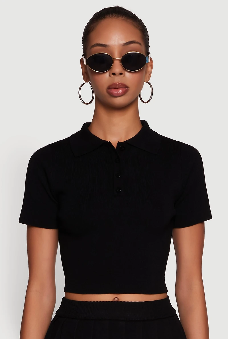 Womens Daisy Classic Fit Short Sleeve Cropped Polo Shirt,