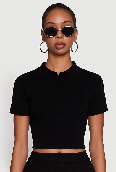 Womens Daisy Classic Fit Short Sleeve Cropped Polo Shirt,