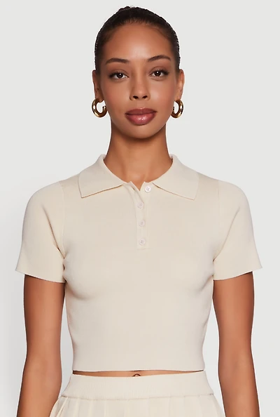 Daisy Classic Fit Short Sleeve Cropped Polo Shirt