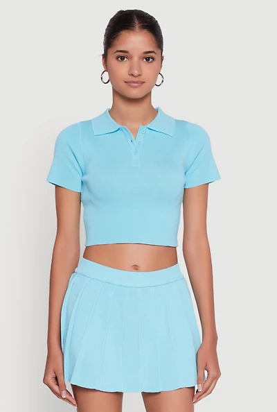 Womens Daisy Classic Fit Short Sleeve Cropped Polo Shirt, Blue, Size L