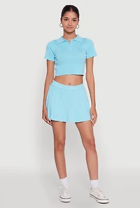 Womens Daisy Classic Fit Short Sleeve Cropped Polo Shirt, Blue, Size L
