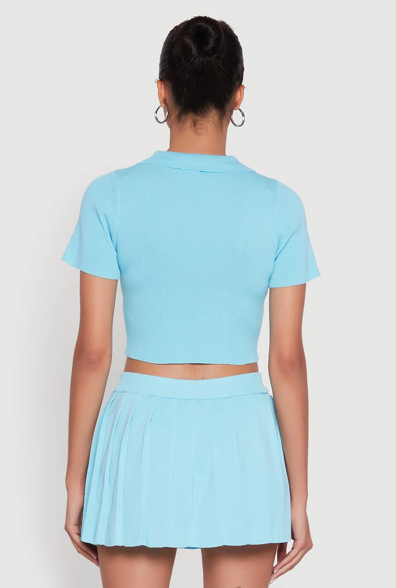 Womens Daisy Classic Fit Short Sleeve Cropped Polo Shirt, Blue, Size L