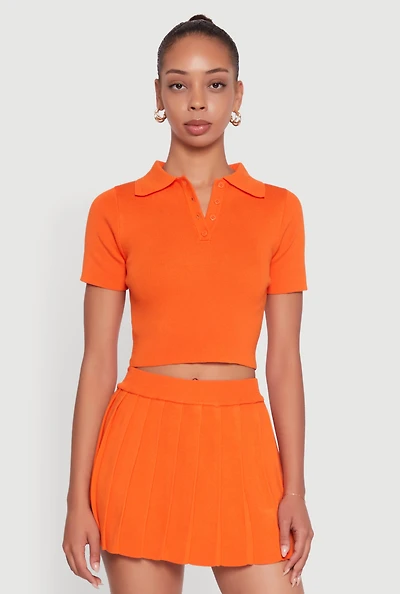Womens Daisy Classic Fit Short Sleeve Cropped Polo Shirt, Orange, Size M