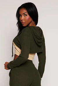 Womens Daisy Ribbed Knit Hooded Shrug, Green, Size S