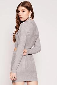Womens Daisy Cable Knit Cropped Polo Sweater, Grey, Size XL