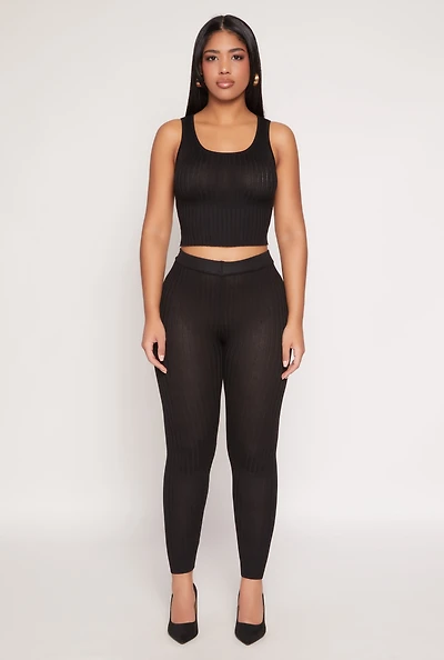 Womens Daisy Ribbed Knit High Waisted Leggings,