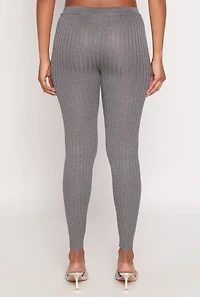 Womens Daisy Ribbed Knit High Waisted Leggings, Grey,
