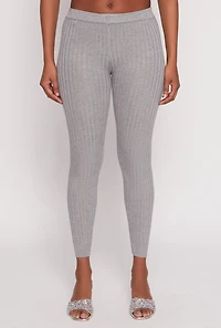 Womens Daisy Ribbed Knit High Waisted Leggings, Grey,
