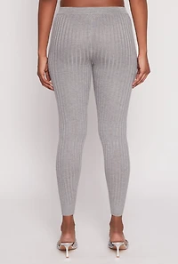 Womens Daisy Ribbed Knit High Waisted Leggings, Grey,
