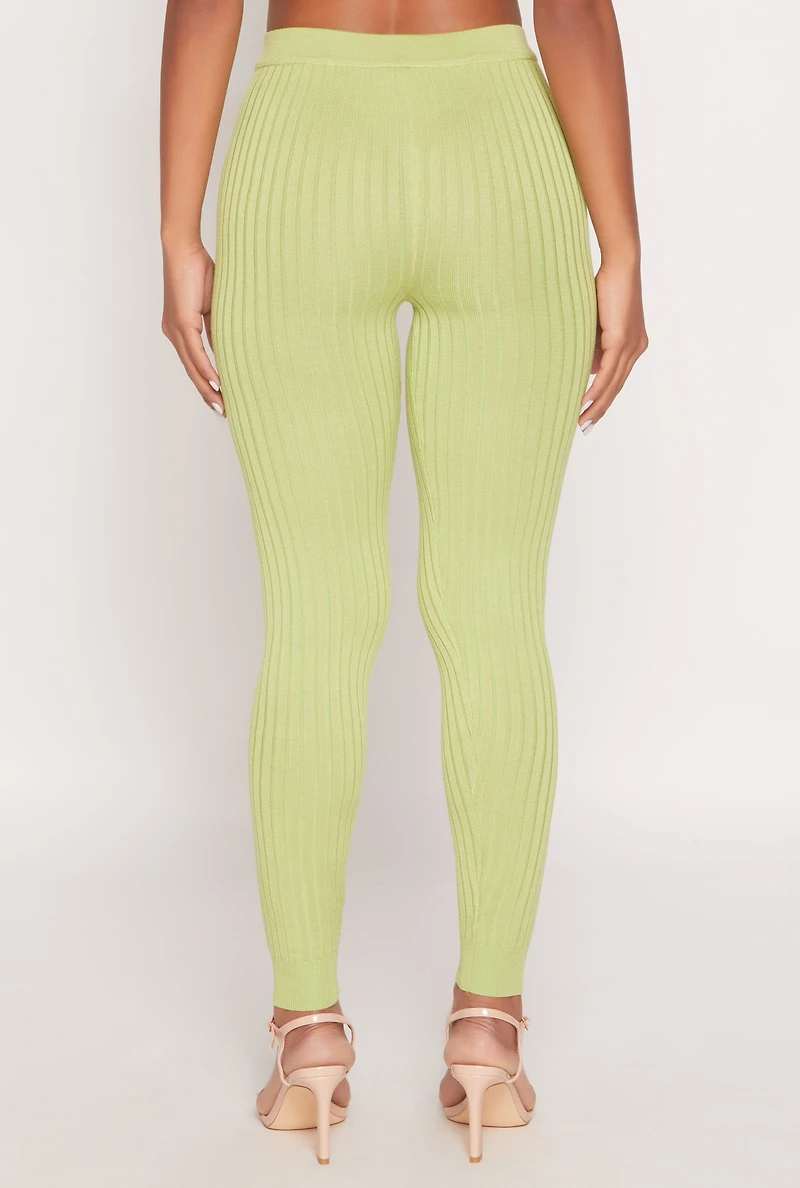 Daisy Ribbed Knit High Waisted Leggings