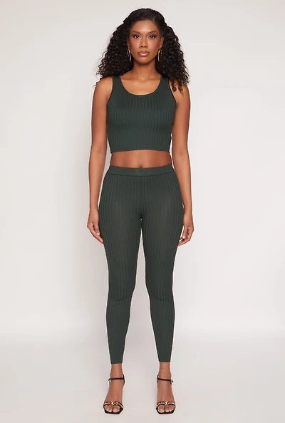 Womens Daisy Ribbed Knit High Waisted Leggings,