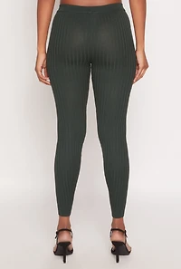Womens Daisy Ribbed Knit High Waisted Leggings,