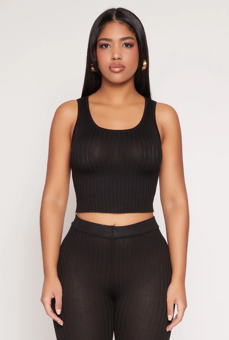 Daisy Ribbed Knit Cropped Tank Top