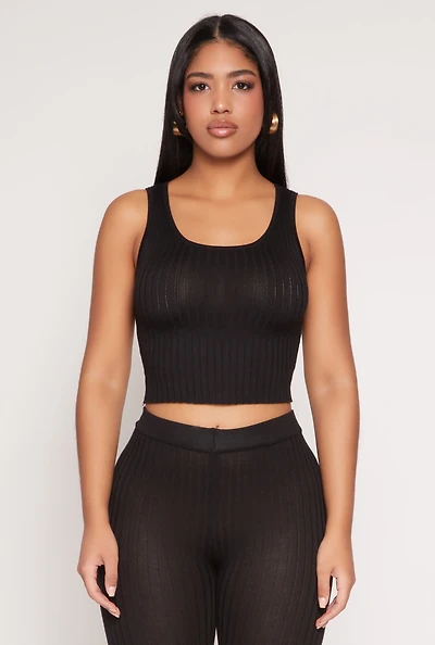 Daisy Ribbed Knit Cropped Tank Top