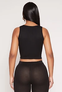 Womens Daisy Ribbed Knit Cropped Tank Top,