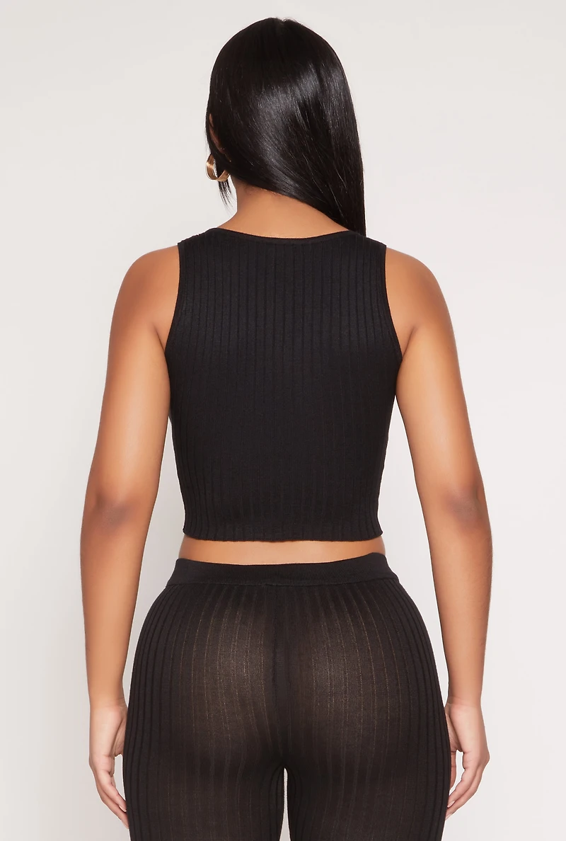 Womens Daisy Ribbed Knit Cropped Tank Top,