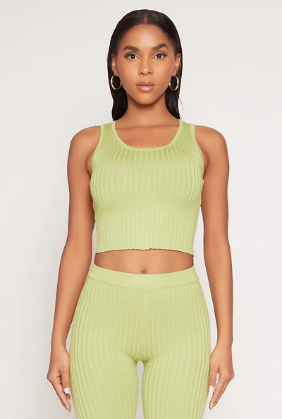 Womens Daisy Ribbed Knit Cropped Tank Top,
