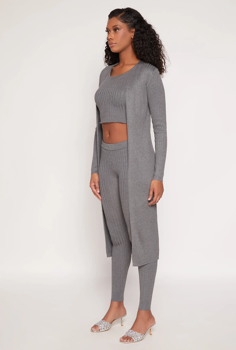 Womens Daisy Ribbed Knit Open Front Duster, Grey, Size S