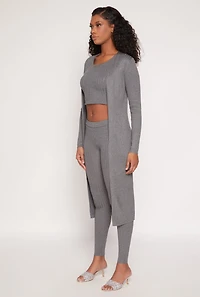 Womens Daisy Ribbed Knit Open Front Duster, Grey, Size S