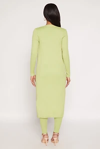 Womens Daisy Ribbed Knit Open Front Duster,