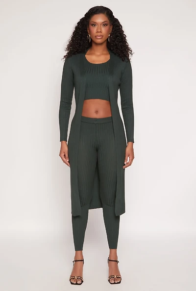 Womens Daisy Ribbed Knit Open Front Duster,