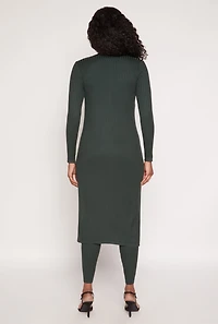 Womens Daisy Ribbed Knit Open Front Duster,