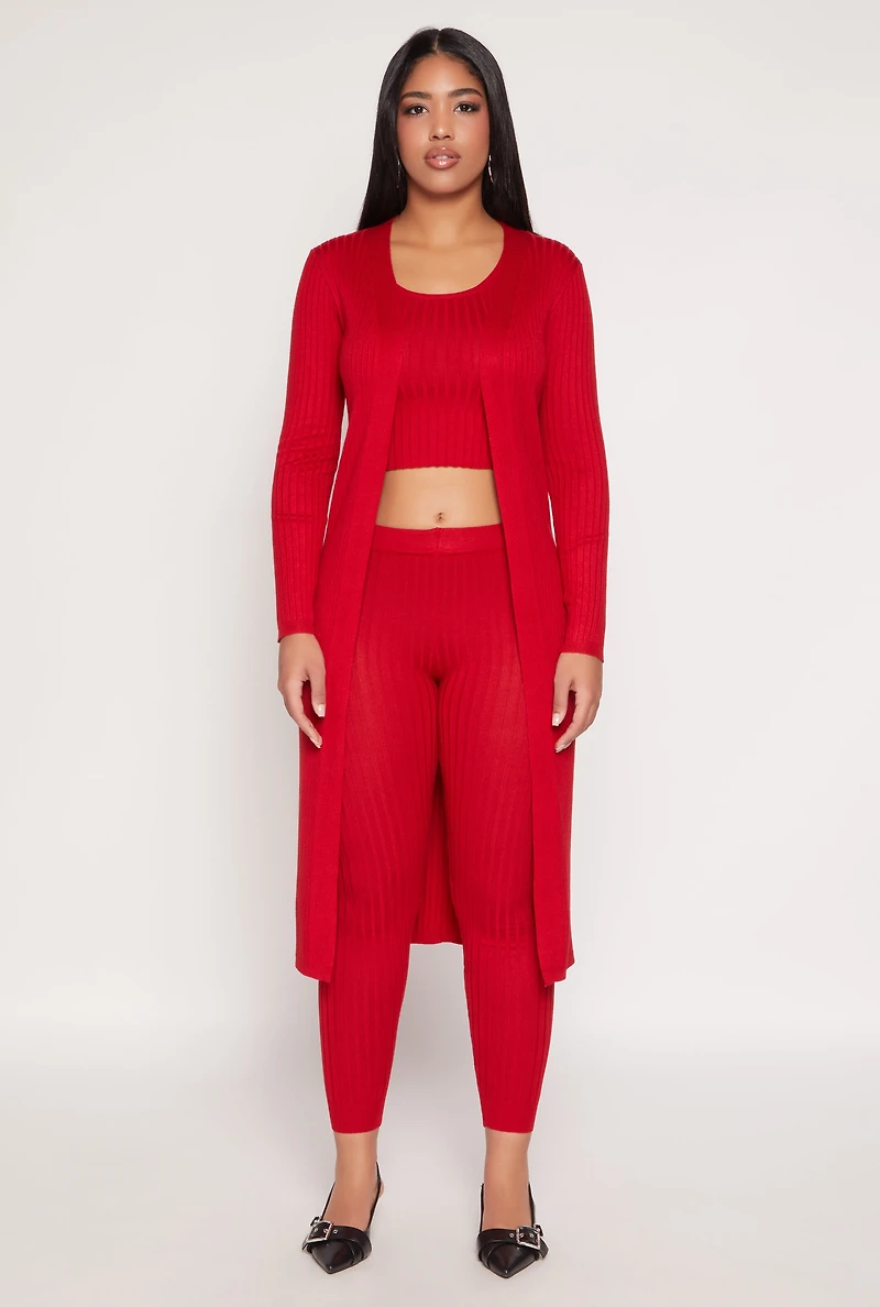 Womens Daisy Ribbed Knit Open Front Duster, Red, Size M