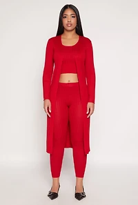 Womens Daisy Ribbed Knit Open Front Duster, Red, Size M