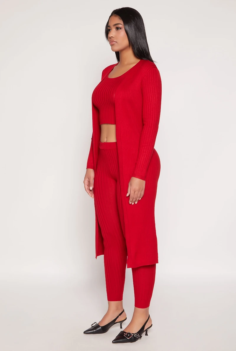 Womens Daisy Ribbed Knit Open Front Duster, Red, Size M