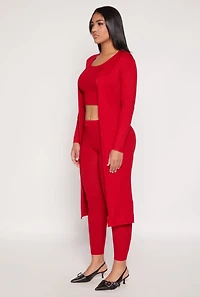 Womens Daisy Ribbed Knit Open Front Duster, Red, Size M