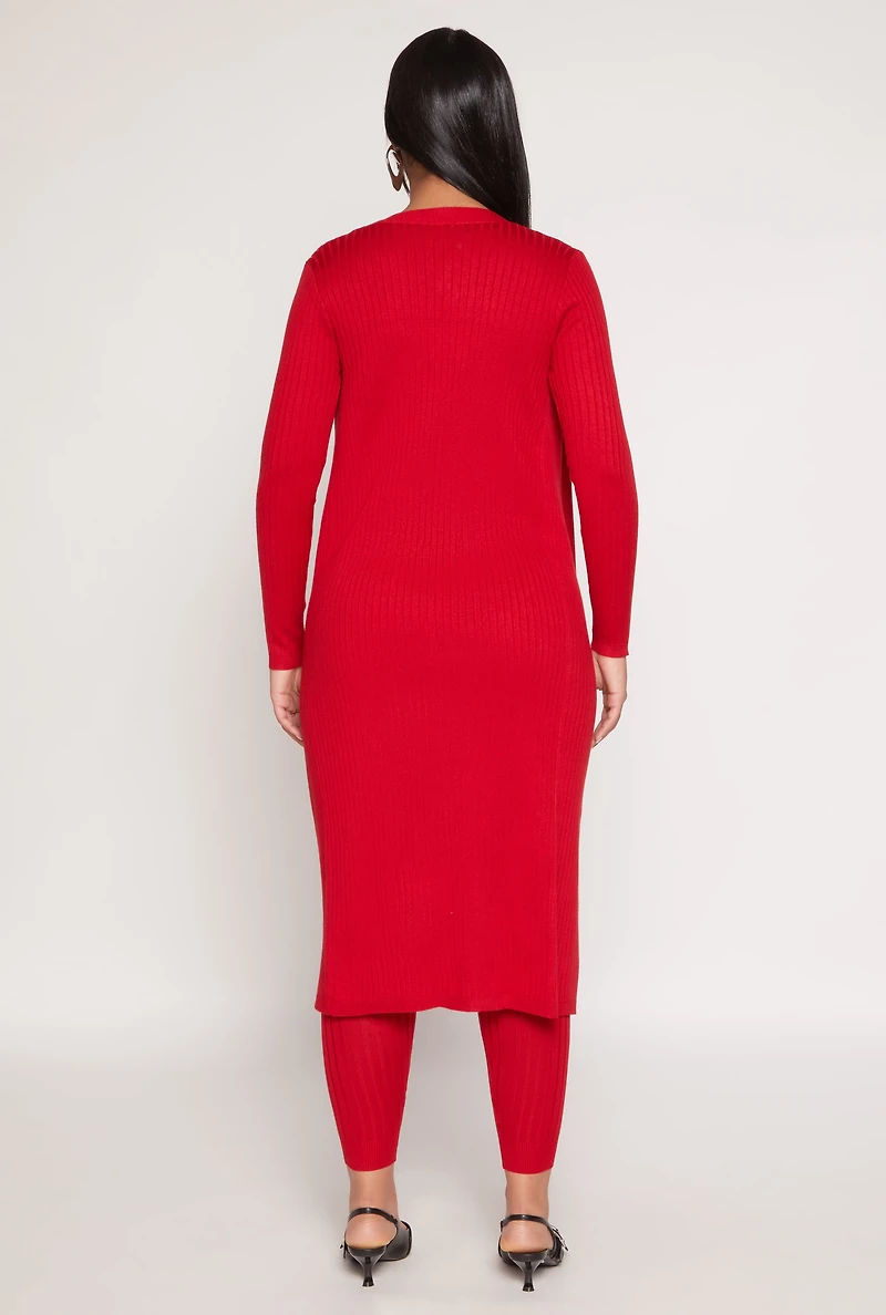 Womens Daisy Ribbed Knit Open Front Duster, Red, Size M