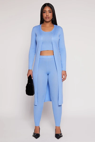 Womens Daisy Ribbed Knit Open Front Duster,