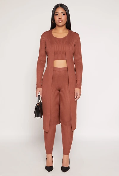 Womens Daisy Ribbed Knit Open Front Duster,