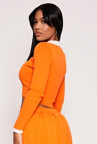 Womens Daisy Contrast Trim Button Front Cardigan, Orange,