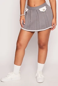 Daisy Faux Button Detail Flap Pocket Pleated Skirt