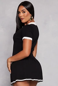 Daisy Knit Contrast Trim Button Front Top