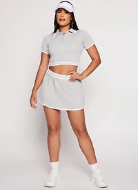 Womens Daisy Knit Varsity Stripe Cropped Polo Shirt, Grey, Size S