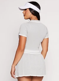 Womens Daisy Knit Varsity Stripe Cropped Polo Shirt, Grey, Size S