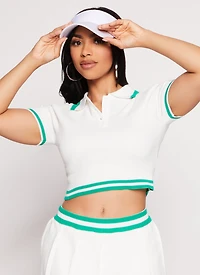 Daisy Knit Varsity Stripe Cropped Polo Shirt