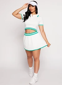 Daisy Knit Varsity Stripe Cropped Polo Shirt